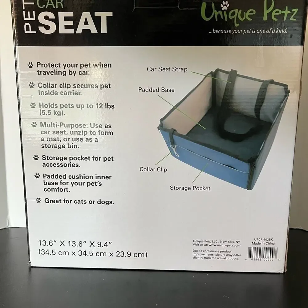 UNIQUE PETZ “PET CAR SEAT” NIB